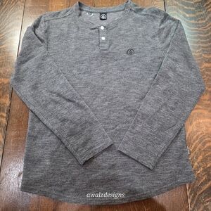 Volcom Solid Knit Heather Gray Long Sleeve Henley Pullover Shirt